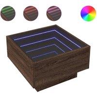Berkfield Home Coffee Table with LED Brown Oak 50x50x30 cm Engineered Wood | Size: 50 x 50 x 30 cm