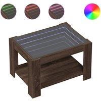 Berkfield Home Coffee Table with LED Brown Oak 73x53x45 cm Engineered Wood | Size: 73 x 53 x 45 cm