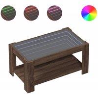Berkfield Home Coffee Table with LED Brown Oak 93x53x45 cm Engineered Wood | Size: 93 x 53 x 45 cm