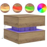 Berkfield Home Coffee Table with LED Lights Artisian Oak 50x50x40 cm in Brown | Size: 50 x 50 x 40 cm