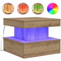 Berkfield Home Coffee Table with LED Lights Artisian Oak 50x50x40 cm in Brown | Size: 50 x 50 x 40 cm