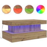 Berkfield Home Coffee Table with LED Lights Artisian Oak 90x50x40 cm in Brown | Size: 90 x 50 x 40 cm