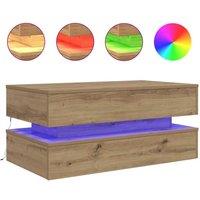 Berkfield Home Coffee Table with LED Lights Artisian Oak 90x50x40 cm in Brown | Size: 90 x 50 x 40 cm