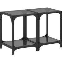 Berkfield Home Coffee Tables with Black Glass Top 2 pcs 30x30x40 cm Steel | Size: 30 x 30 x 40 cm
