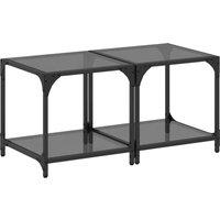 Berkfield Home Coffee Tables with Black Glass Top 2 pcs 40x40x40 cm Steel | Size: 40 x 40 x 40 cm