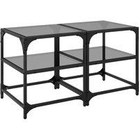 Berkfield Home Coffee Tables with Black Glass Top 2 pcs 40x40x45 cm Steel | Size: 40 x 40 x 45 cm