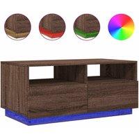 Berkfield Home Coffee Table with LED Lights Brown Oak 90x49x40 cm | Size: 90 x 49 x 40 cm