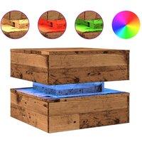 Berkfield Home Coffee Table with LED Lights Old Wood 50x50x40 cm in Brown | Size: 50 x 50 x 40 cm
