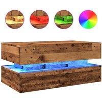 Berkfield Home Coffee Table with LED Lights Old Wood 90x50x40 cm in Brown | Size: 90 x 50 x 40 cm