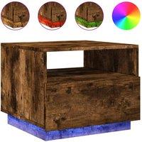 Berkfield Home Coffee Table with LED Lights Smoked Oak 50x49x40 cm in Brown | Size: 50 x 49 x 40 cm