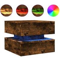 Berkfield Home Coffee Table with LED Lights Smoked Oak 50x50x40 cm in Brown | Size: 50 x 50 x 40 cm