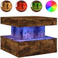 Berkfield Home Coffee Table with LED Lights Smoked Oak 50x50x40 cm in Brown | Size: 50 x 50 x 40 cm