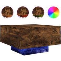 Berkfield Home Coffee Table with LED Lights Smoked Oak 55x55x31 cm in Brown | Size: 55 x 55 x 31 cm