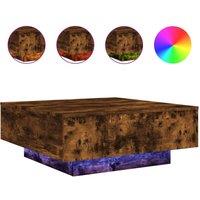 Berkfield Home Coffee Table with LED Lights Smoked Oak 80x80x31 cm in Brown | Size: 80 x 80 x 31 cm