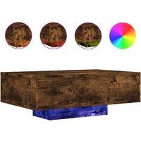 Berkfield Home Coffee Table with LED Lights Smoked Oak 85x55x31 cm in Brown | Size: 85 x 55 x 31 cm