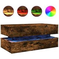 Berkfield Home Coffee Table with LED Lights Smoked Oak 90x50x40 cm in Brown | Size: 90 x 50 x 40 cm