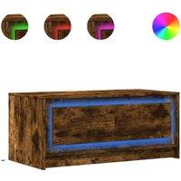 Berkfield Home Coffee Table with LED Lights Smoked Oak Engineered Wood in Brown