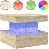 Berkfield Home Coffee Table with LED Lights Sonoma Oak 50x50x40 cm in Brown | Size: 50 x 50 x 40 cm