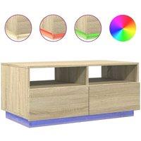 Berkfield Home Coffee Table with LED Lights Sonoma Oak 90x49x40 cm in Brown | Size: 90 x 49 x 40 cm
