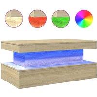 Berkfield Home Coffee Table with LED Lights Sonoma Oak 90x50x40 cm in Brown | Size: 90 x 50 x 40 cm