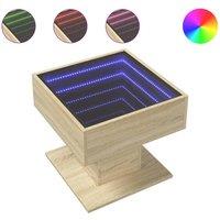 Berkfield Home Coffee Table with LED Sonoma Oak 50x50x45 cm Engineered Wood in Brown | Size: 50 x 50 x 45 cm