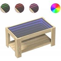 Berkfield Home Coffee Table with LED Sonoma Oak 93x53x45 cm Engineered Wood in Brown | Size: 93 x 53 x 45 cm