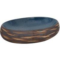Berkfield Home Countertop Basin Brown & Blue Oval 59x40x15 cm Ceramic | Size: 59 x 40 x 15 cm