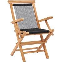 Berkfield Home Folding Garden Chairs 2 pcs Solid Teak Wood & Rope in Black