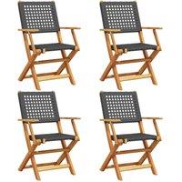 Berkfield Home Folding Garden Chairs 4 pcs Black Poly Rattan & Solid Wood