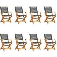 Berkfield Home Folding Garden Chairs 8 pcs Black Poly Rattan & Solid Wood