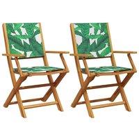 Berkfield Home Garden Chairs 2 pcs Leaf Pattern Solid Wood Acacia & Fabric in Green