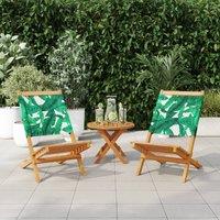 Berkfield Home Garden Chairs 2 pcs Leaf Pattern Solid Wood Acacia & Fabric in Green
