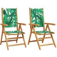 Berkfield Home Garden Chairs 2 pcs Leaf Pattern Solid Wood Acacia & Fabric in Green