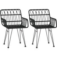 Berkfield Home Garden Chairs 2 pcs with Armrest Black 56x64x80 cm PE Rattan | Size: 56 x 64 x 80 cm