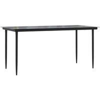 Berkfield Home Garden Dining Table Black 160x80x74cm Steel & Tempered Glass | Size: 160 x 80 x 74 cm