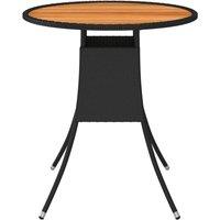 Berkfield Home Garden Dining Table Black 70 cm Poly Rattan & Solid Acacia Wood