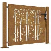 Berkfield Home Garden Gate 105x105 cm Corten Steel Bamboo Design in Brown
