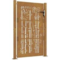 Berkfield Home Garden Gate 105x130 cm Corten Steel Bamboo Design in Brown