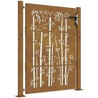 Berkfield Home Garden Gate 105x130 cm Corten Steel Bamboo Design in Brown