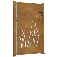 Berkfield Home Garden Gate 105x130 cm Corten Steel Grass Design in Brown