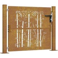 Berkfield Home Garden Gate 105x80 cm Corten Steel Bamboo Design in Brown