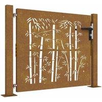 Berkfield Home Garden Gate 105x80 cm Corten Steel Bamboo Design in Brown