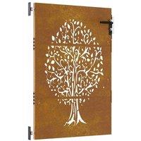 Berkfield Home Garden Gate 85x125 cm Corten Steel Tree Design in Brown
