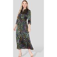 Love Sunshine Women's Emerald Leopard Print Satin Maxi Shirt Dress in Green | Size: 10