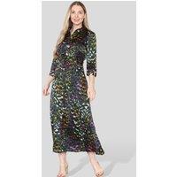 Love Sunshine Women's Emerald Leopard Print Satin Maxi Shirt Dress in Green | Size: 12