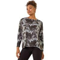 Roman Women's Printed Scarf Tunic Stretch Top in Grey | Size: 14