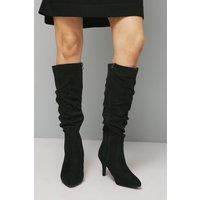 Wallis Women's Hista Ruched Mid Heel Pointed Knee Boots in Natural Black | Size: 7