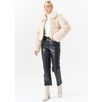 Gini London Women's Beige Panel Faux Fur Cropped Jacket | Size: Large/XL