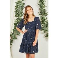 Yumi Women's Navy Star Print Skater Dress | Size: 14