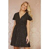 Yumi Women's Black Skater Dress With Mini Star Foil Print | Size: 8